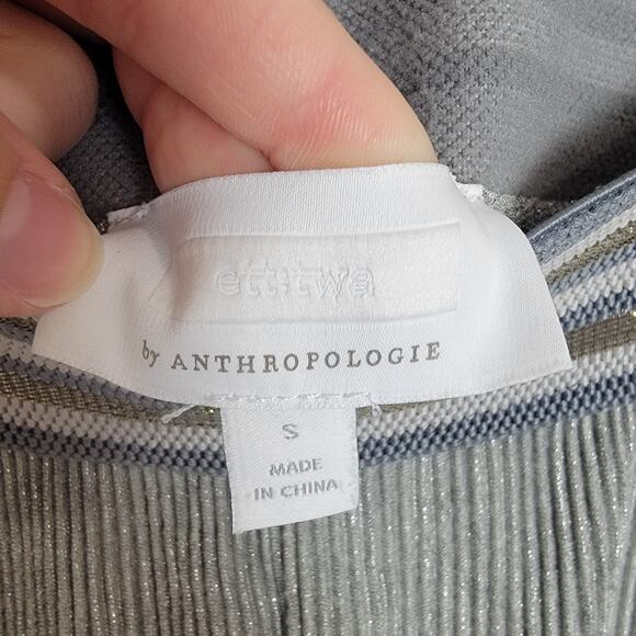 Anthropologie Ett Twa Silver Sparkly Wide Leg Crop Pants Size Small - Picture 2 of 3